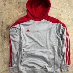 Adidas Men's Grey and Red Hoodie